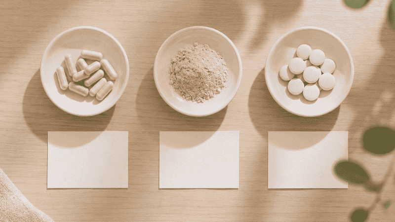 Three supplement forms in separate dishes representing magnesium glycinate threonate and taurate options for sleep support comparison