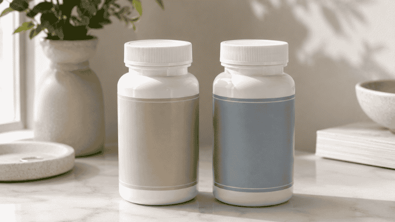 Two magnesium supplement bottles side by side representing magnesium glycinate versus magnesium threonate comparison for sleep