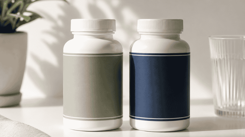 Two magnesium supplement bottles side by side comparing magnesium taurate versus magnesium glycinate for sleep support