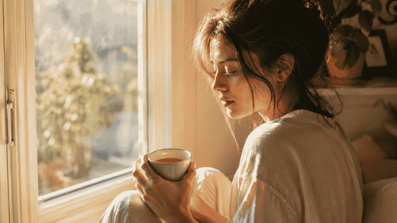 Person sitting by morning sunlight window looking tired representing the connection between vitamin D deficiency and poor sleep quality