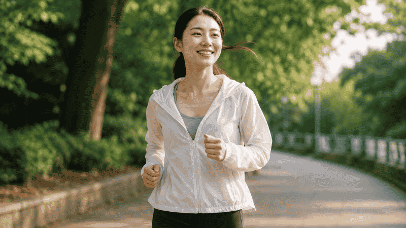 Person jogging outdoors representing cardiovascular health benefits supported by fish oil omega-3 supplementation for triglyceride reduction and heart health