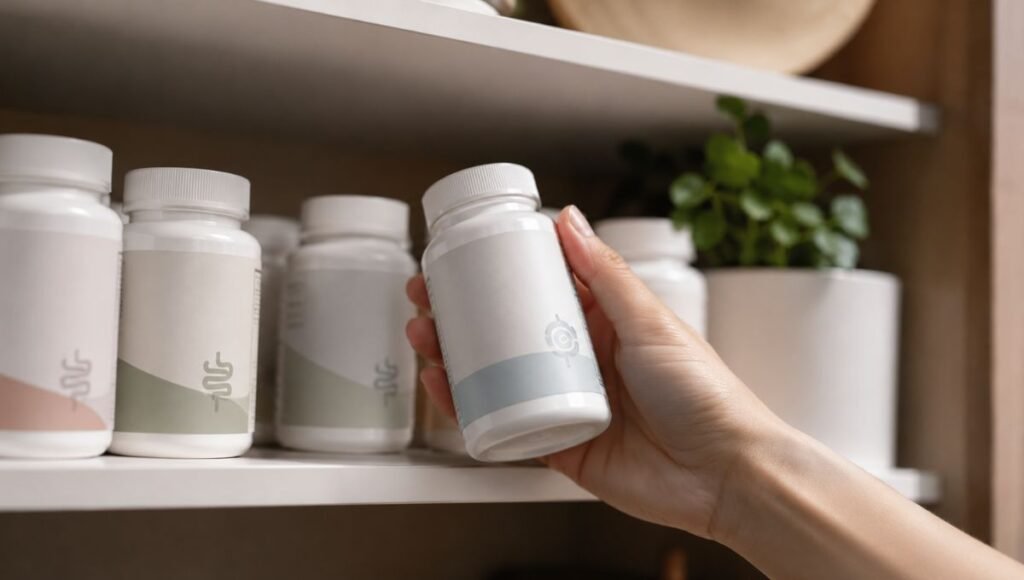Person picking up a probiotic supplement bottle to read the label representing the process of understanding what probiotics are and how to choose the right strain and CFU count