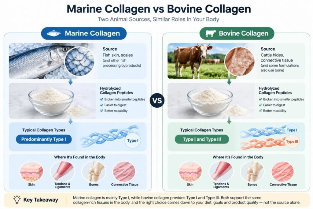 Marine Type I collagen compared with bovine Types I and III collagen